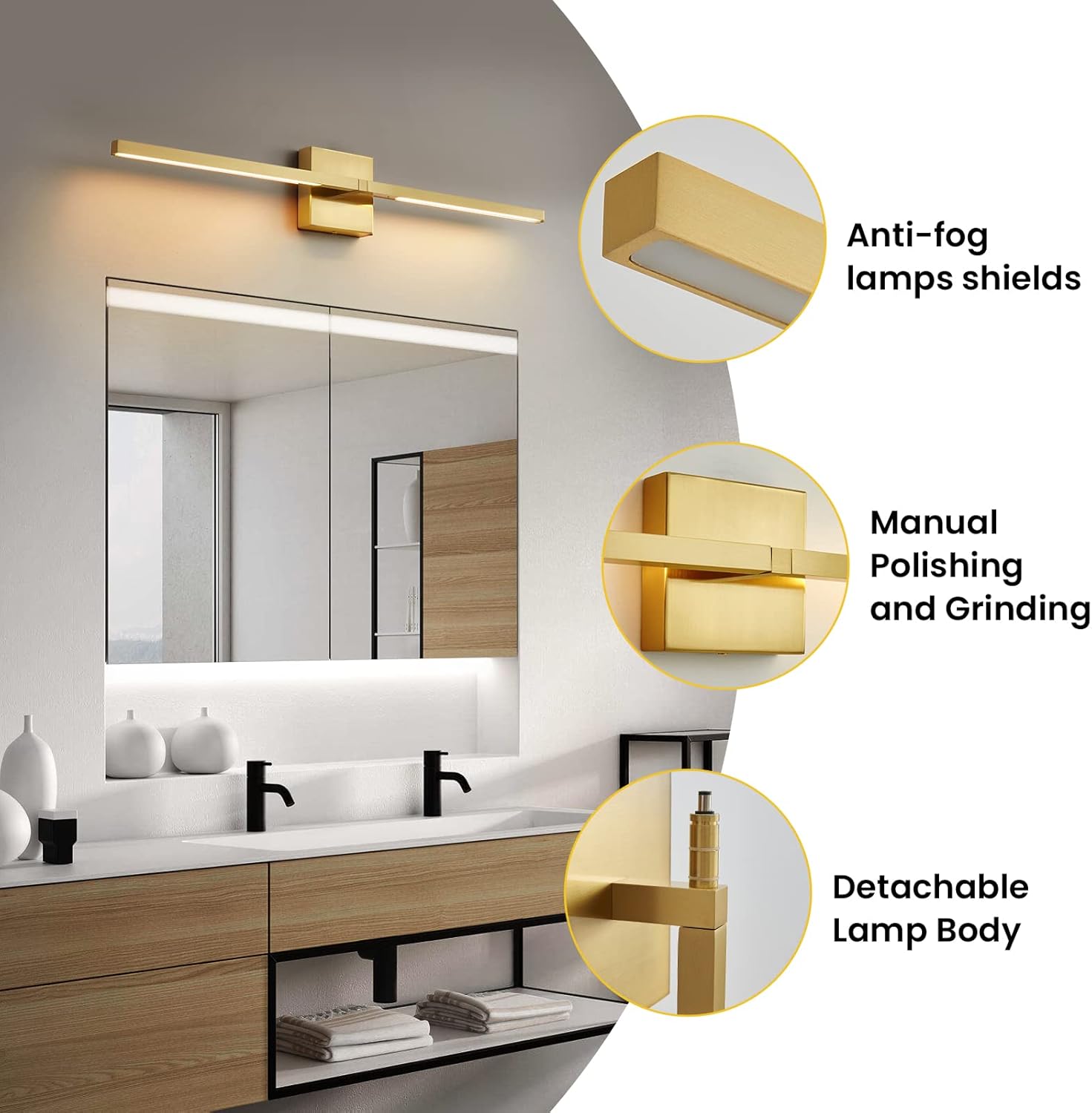 Gold Bathroom Vanity Light Fixtures - 30 inch Rotatable Modern LED Vanity Lights for Bathroom with 3500K Warm Light Brushed Bath Wall Sconce Over Mirror - Image 6