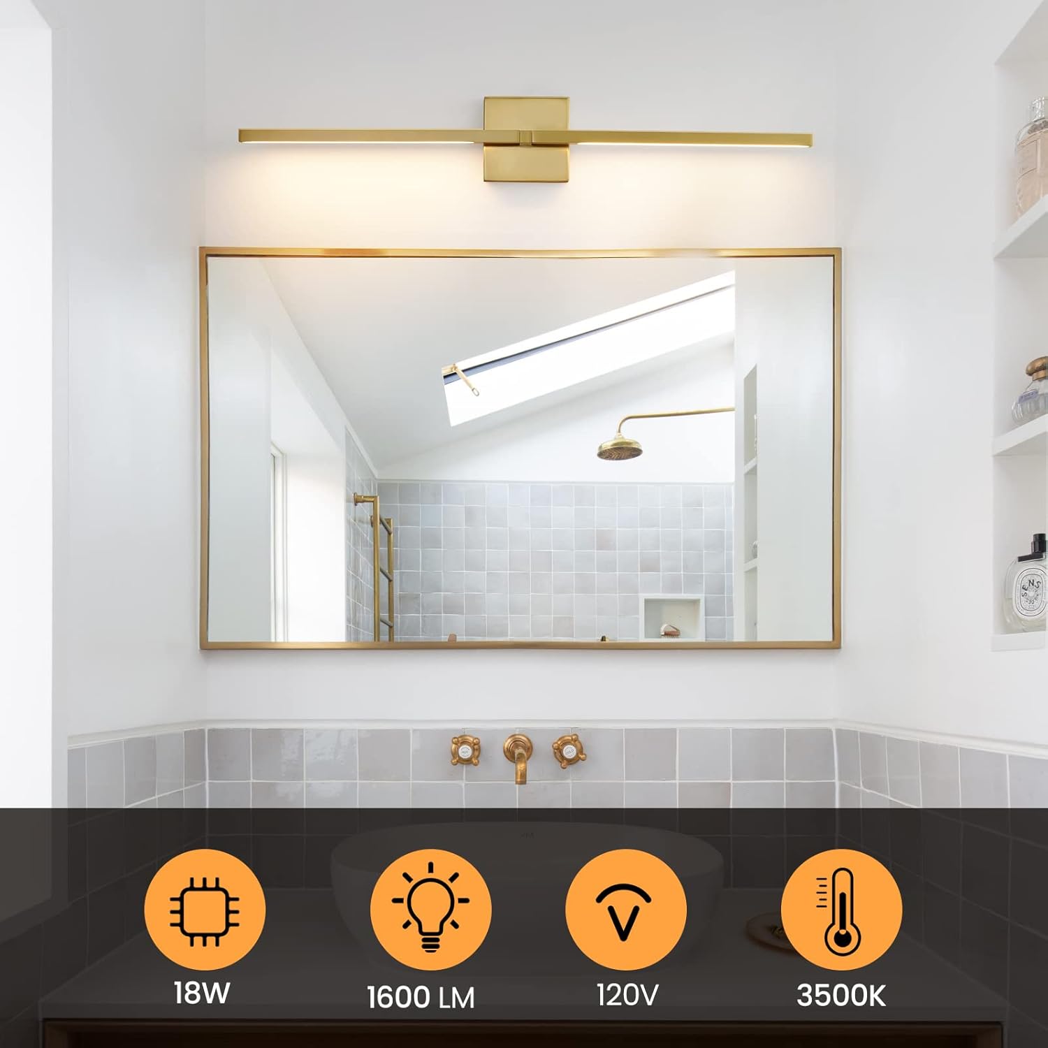 Gold Bathroom Vanity Light Fixtures - 30 inch Rotatable Modern LED Vanity Lights for Bathroom with 3500K Warm Light Brushed Bath Wall Sconce Over Mirror - Image 9