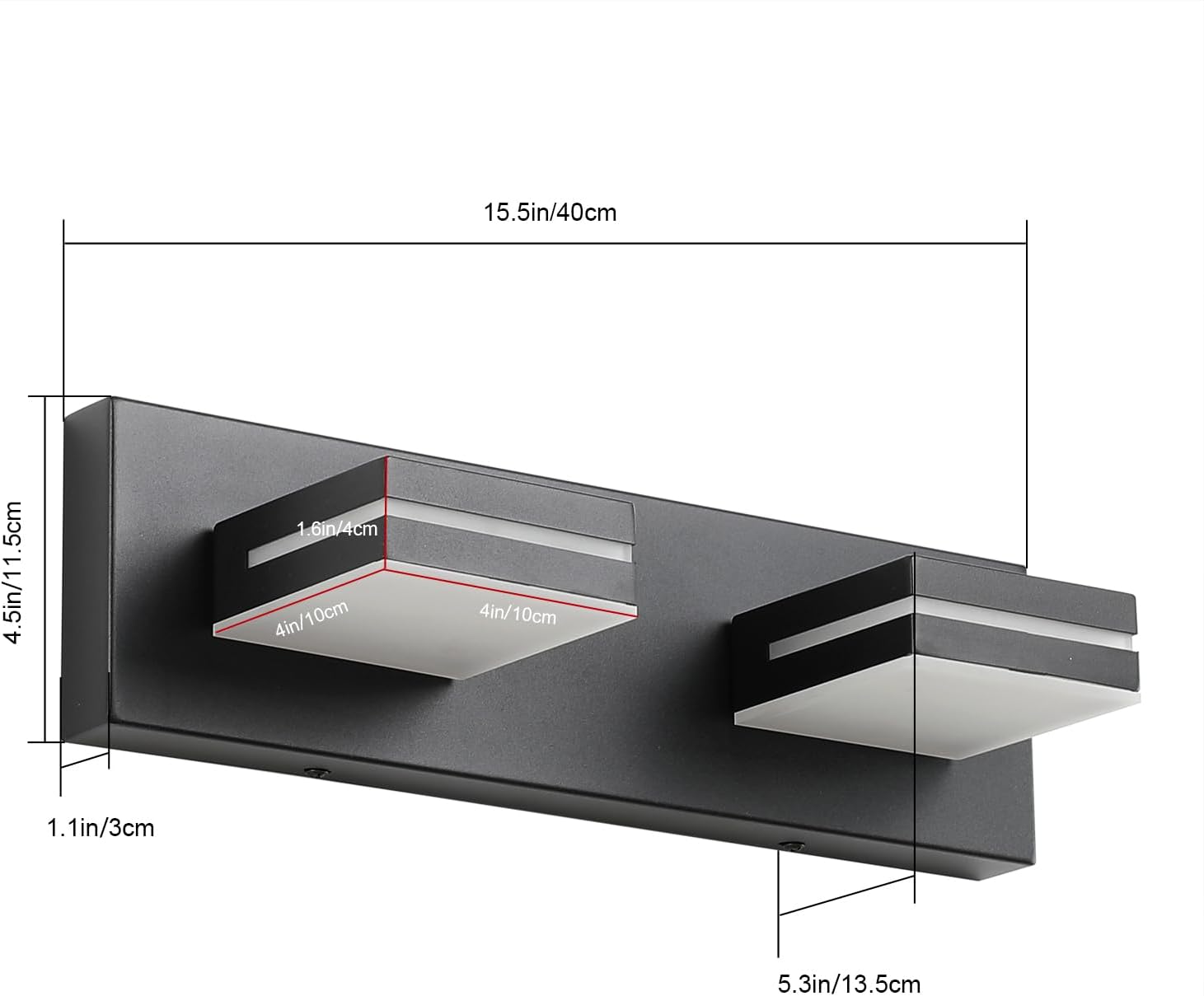 SineRise LED Modern Bathroom Vanity Light Fixtures (2-Light, 15.5-Inch), Matte Black Modern Acrylic Bathroom Wall Lighting Fixtures Over Mirror (Cool White 6000K) - Image 3