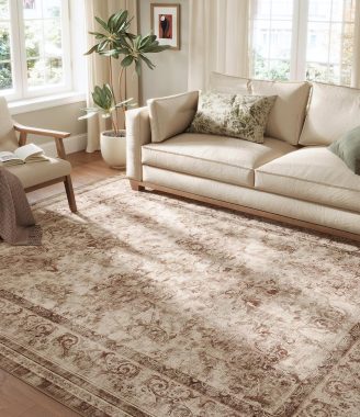 SONGMICS HOME Area Rug, 8x10 ft Living Room Rug, Non-Slip Carpet, Farmhouse Style Rug, Home Decor, for Bedroom, Kitchen, Entryway, Dining Room, Machine Washable, Cappuccino Beige UTAR088K01